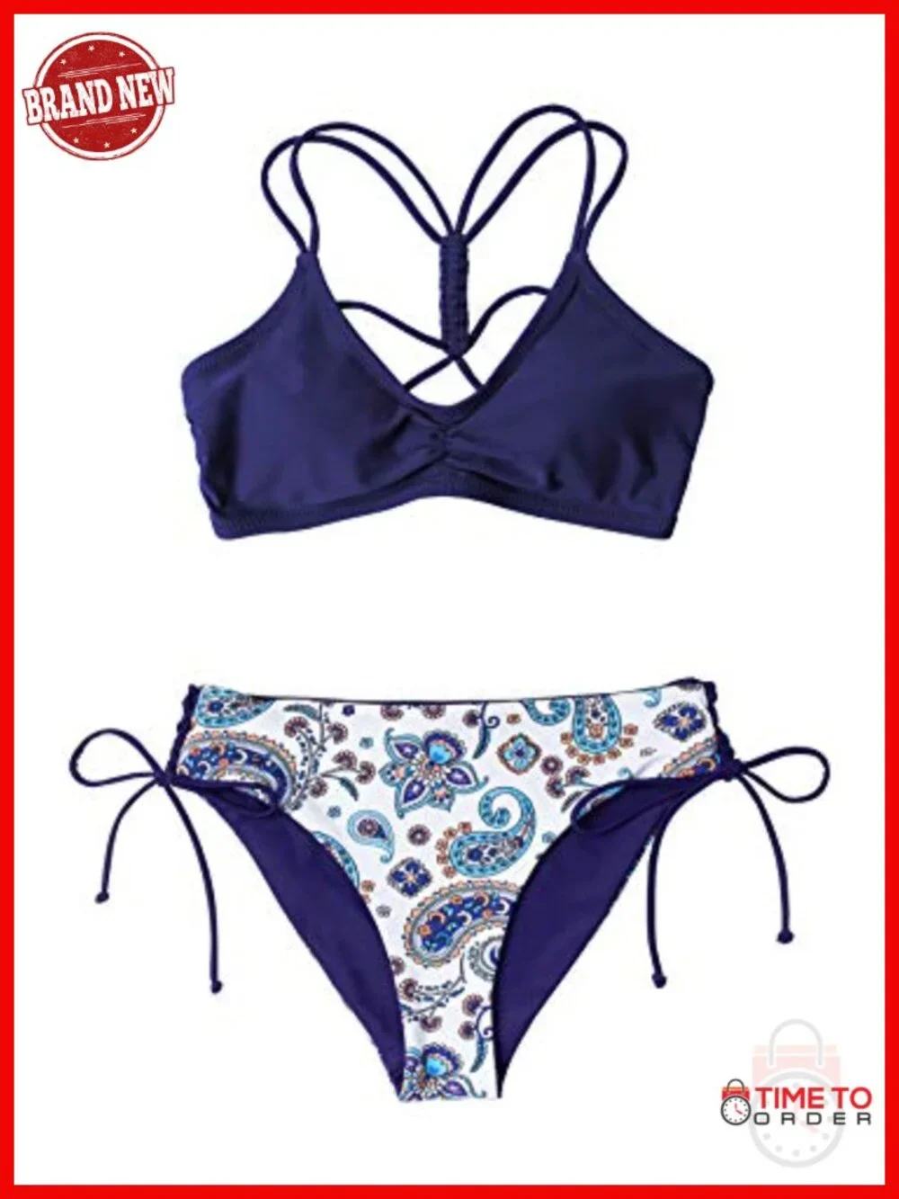 2 Piece Bikini Set with Back Braided Straps and Reversible Bottom